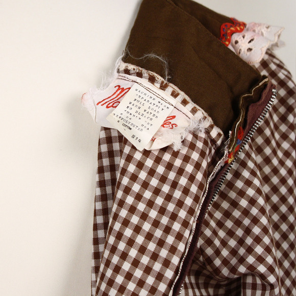 Vintage Malco Modes Prairie Dress Brown White Check Ric Rac Eyelet Trim Size 14 - Picture 8 of 9